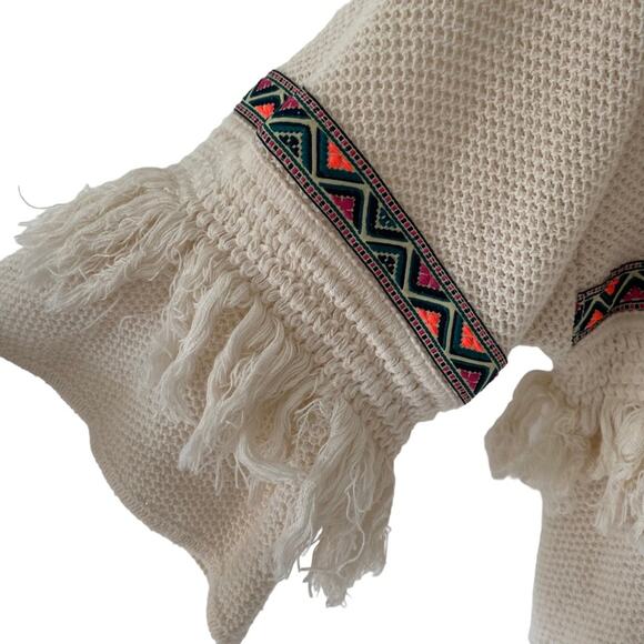 H&M x Coachella Collab Boho Cream Ivory Fringe Open Sweater Cardigan Small - Picture 6 of 9